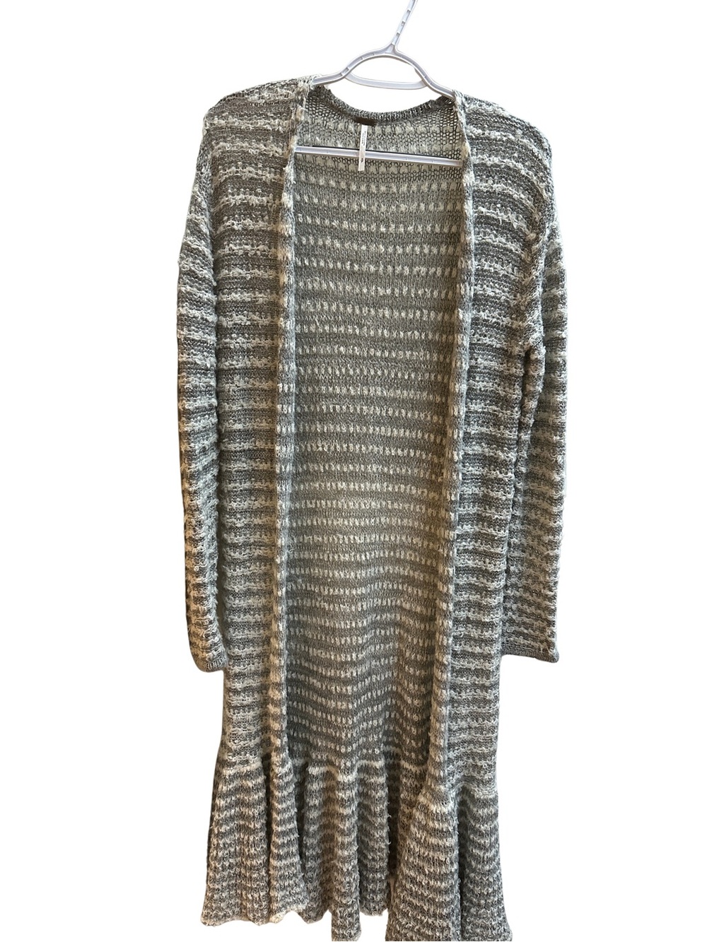 Free People Longline Open Knit Cardigan Sweater Gray Cream Size S